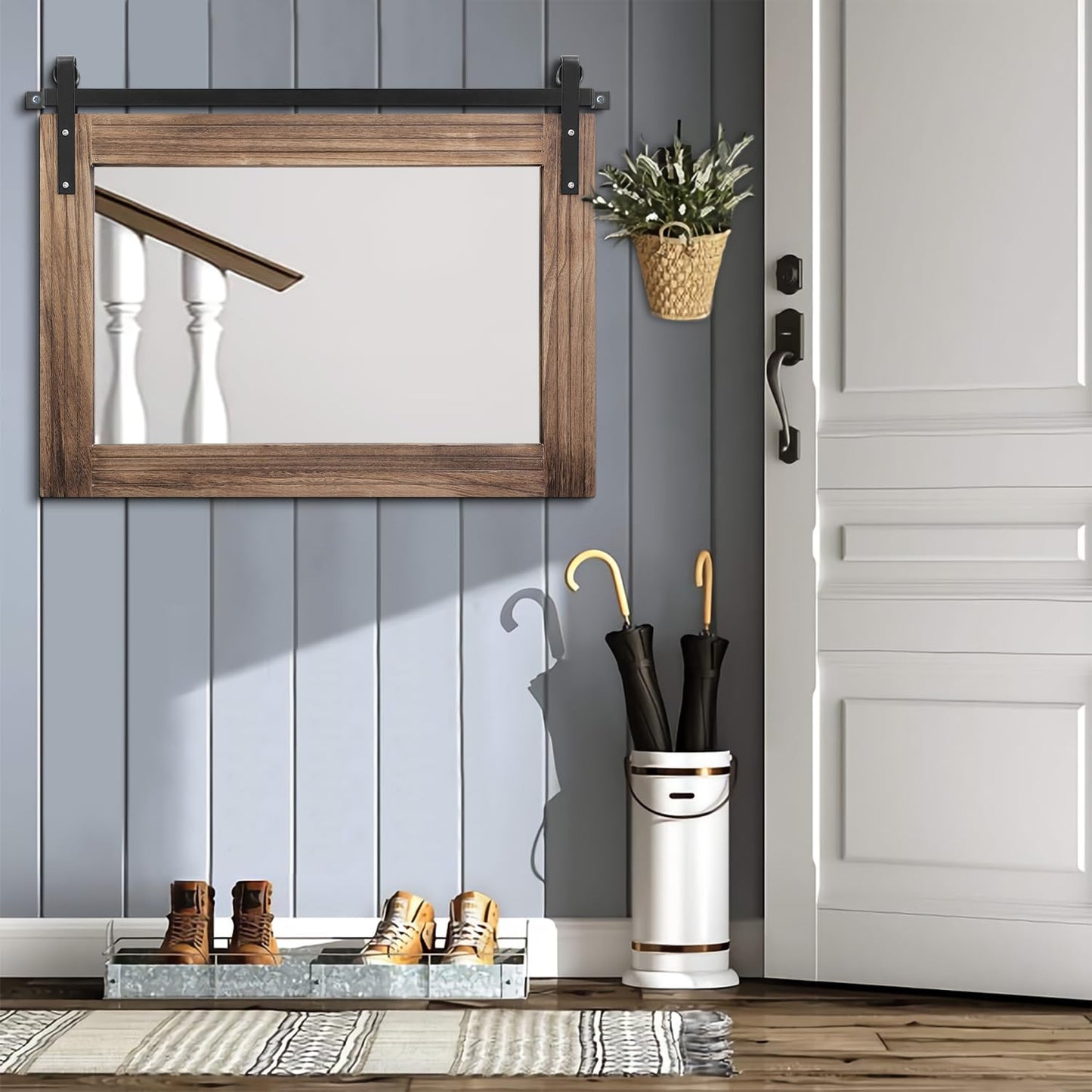 AAZZKANG Wood Mirror Rectangle Large Rustic Wall Mirror 18"x26" with Framed Bedroom Living Room Bathroom Hanging Mirror Horizontal