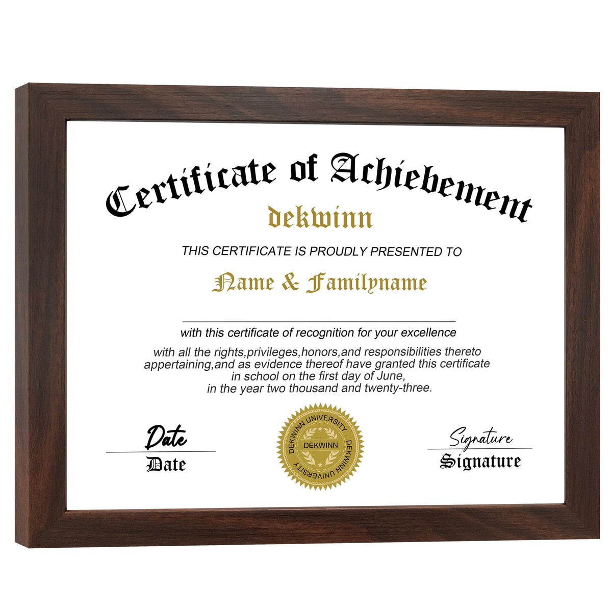DEKWINN,8.5x11 Diploma Frame,1 Pack Certificate Document Frame with High Definition Glass,Picture Frame for Wall and Tabletop Display in Walnut