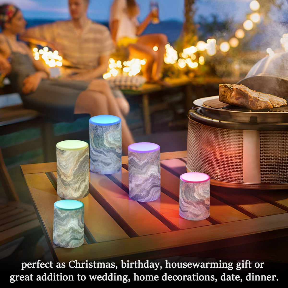 ZRYSMY Abstract Brown Gray Marble Flameless LED Candles with Remote - Set of 2, 3 Inch Battery-Operated Flickering Pillar Candles with Timer, No Batteries Included