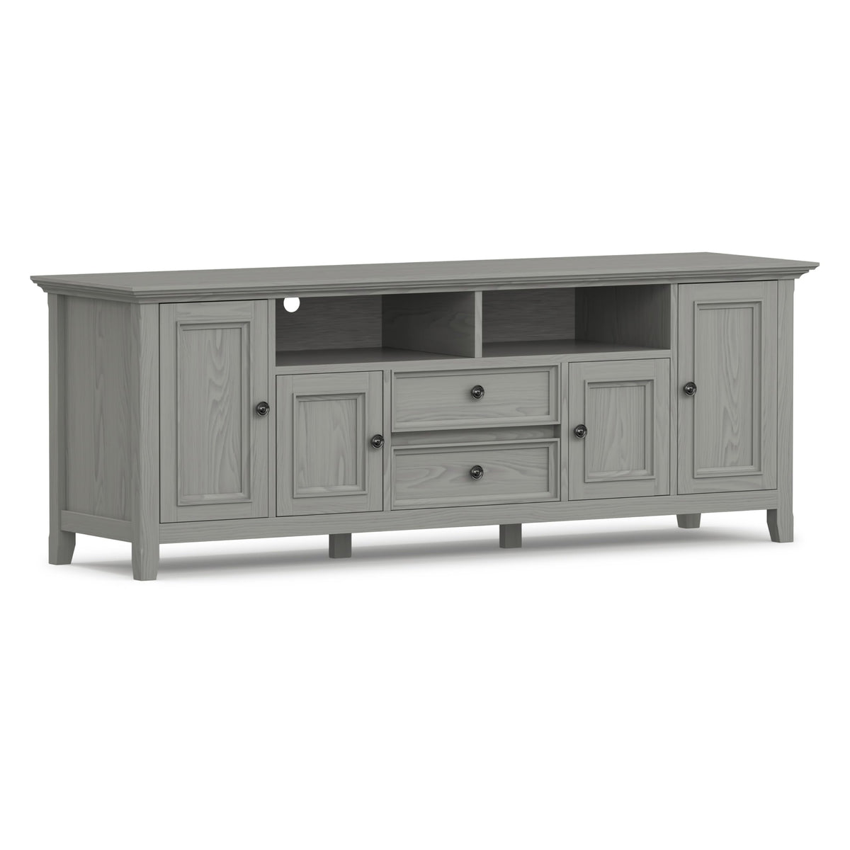 SIMPLIHOME Amherst TV Stand - 72 inch Wide Solid Wood Media Console in Fog Grey, Transitional Entertainment Center for Living Room for TVs up to 80 Inches with Shelves and Cable Management