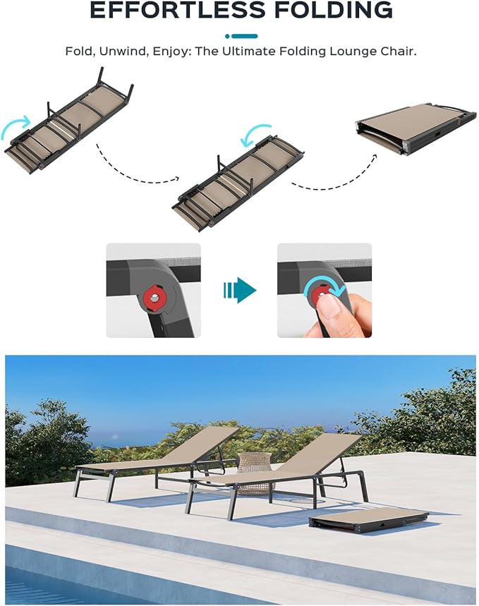Patio Chaise Lounge Chair Set of 4, Foldable Lounge Chair