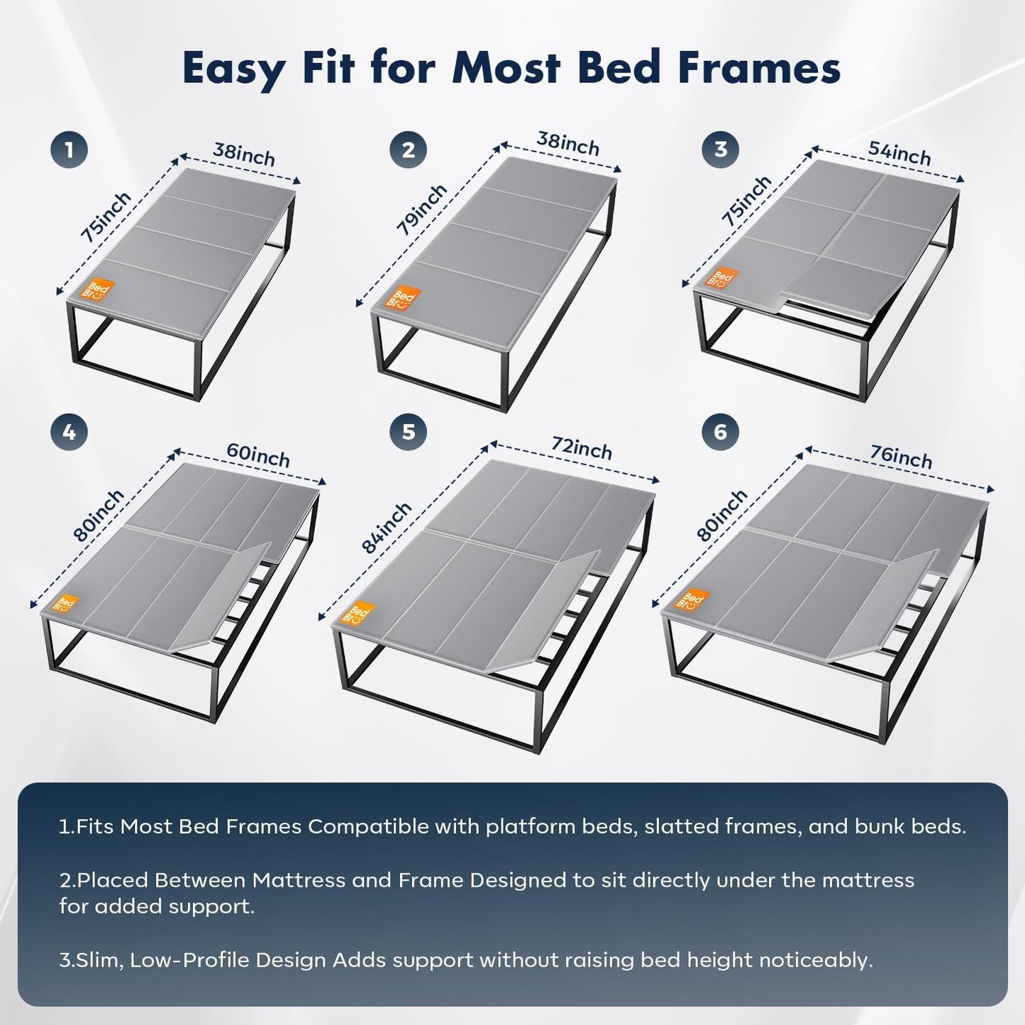 BedBro Bunkie Board King 10mm (76" x 80") - Grey Under Mattress Support, Anti-Sag & Noise-Free, Breathable Low Profile Bed Board for Metal Frame, Platform & Slatted Beds