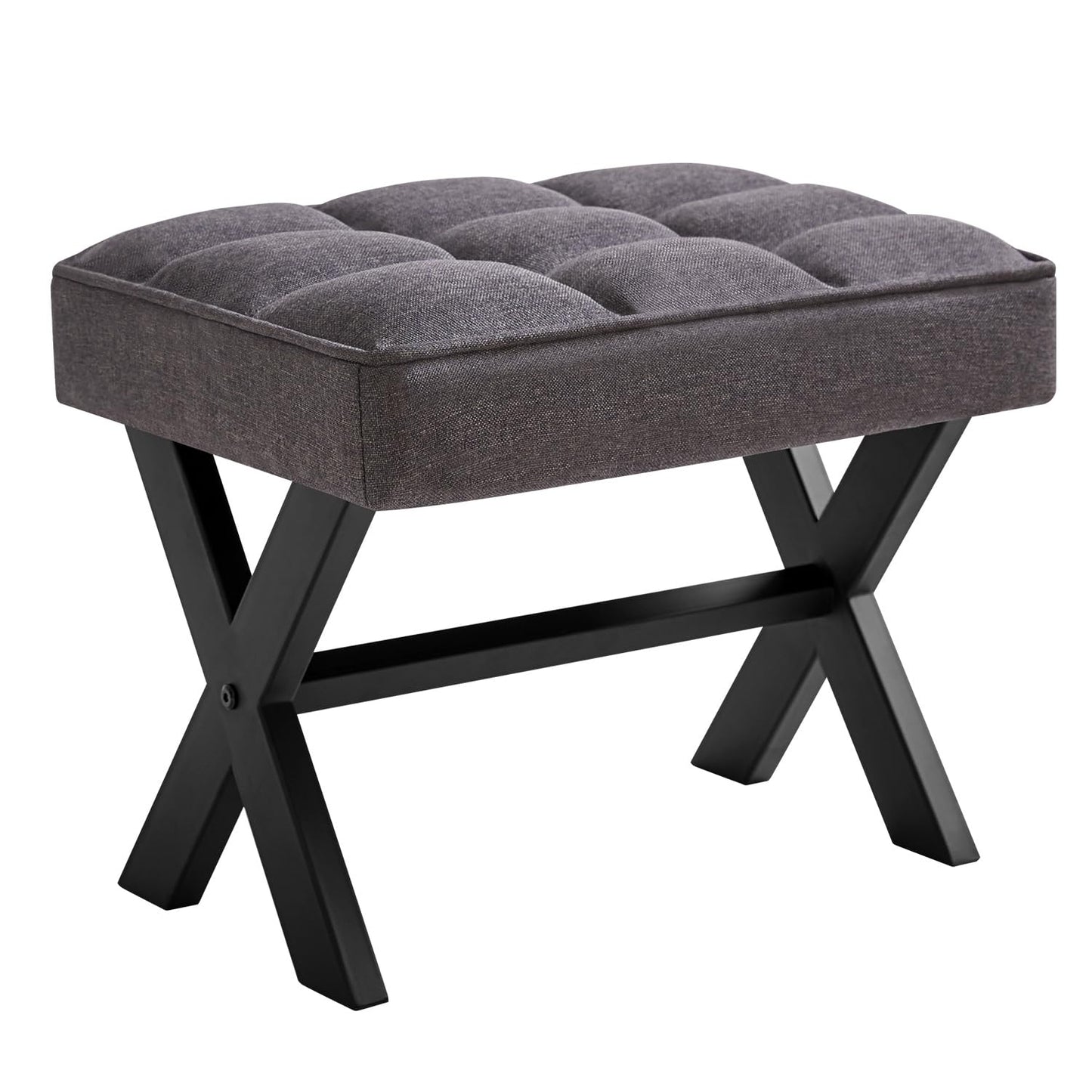 IBUYKE Small 12" H Footrest, Square Linen Foot Stool with Metal X-Leg, Multi-Use as Small Side Table, Step Stool for Living Room, Bedroom, Entryway, Office, Dark Gray WBD011G