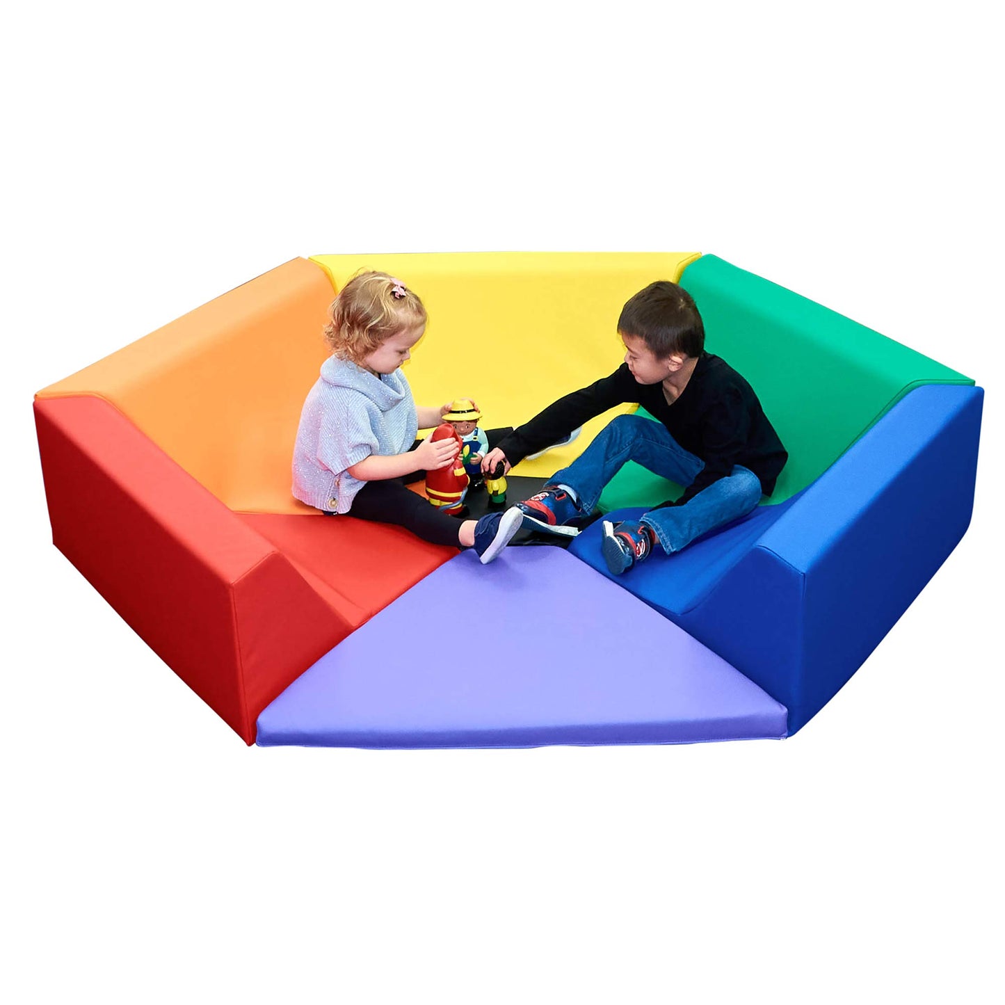 Children's Factory Hexagon Happening Hollow Kids Reading Nook, Toddler Modular Couch for Daycare, Classroom, Rainbow