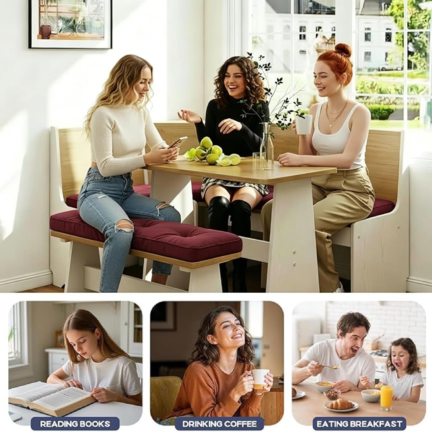 CTLAMK Breakfast Nook Cushions Set of 4, Waterproof Oxford Fabric Kitchen Nooks Cushions, Soft Polyester Filling Cozy Supportive Nooks Cushion, Breakfast Nook Cushion Cozy Dining Area Seating,Red