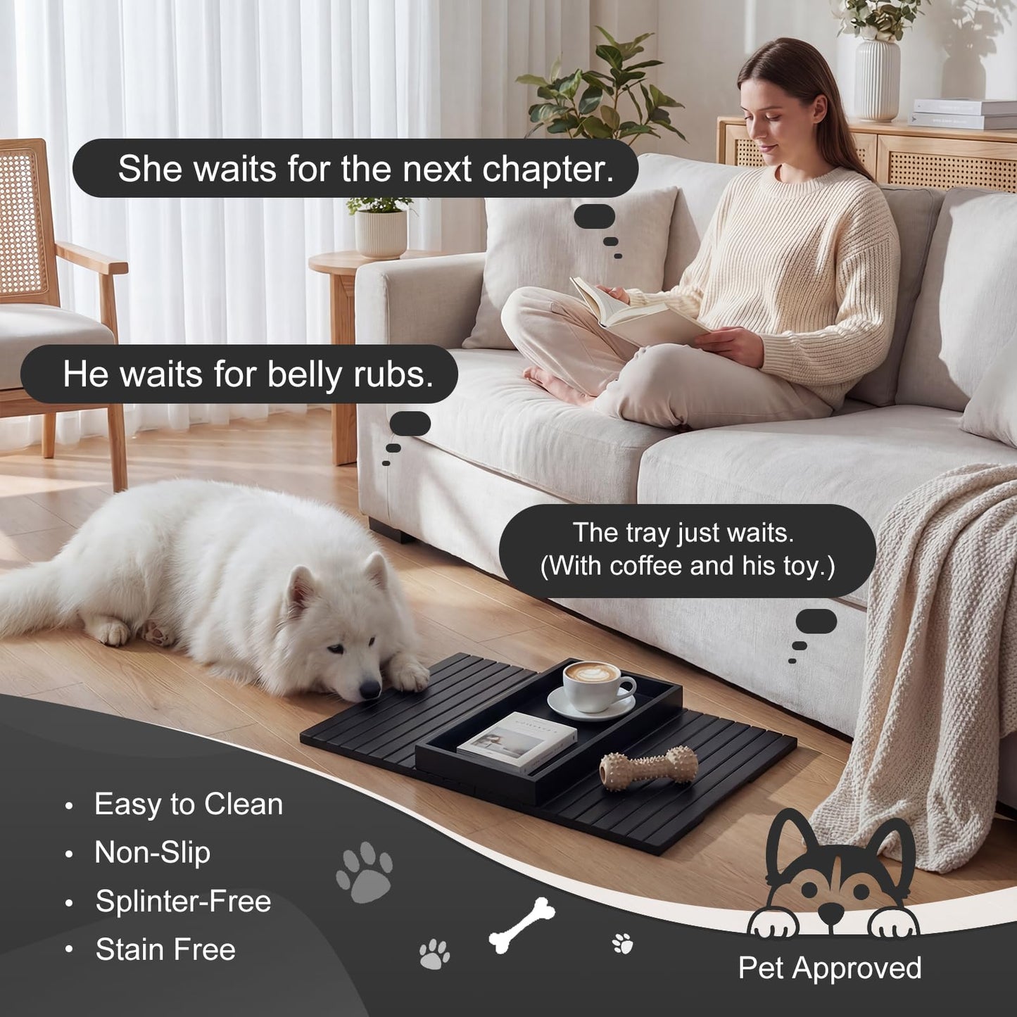 B-Zefyrn Sofa Arm Tray, Foldable Bamboo Couch Armrest Table with Large 12.5" x 5.8" Storage Compartment, Portable Chair Couch Caddy Arm Tray for Cup TV Snacks Phone