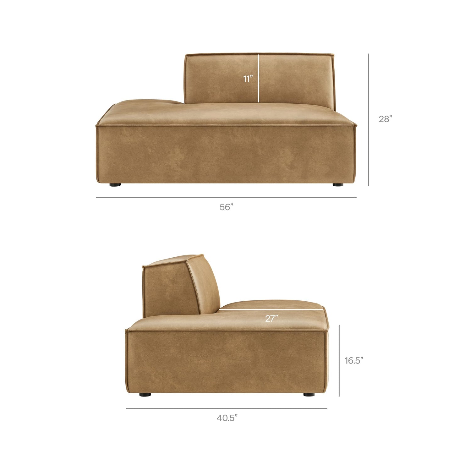 Modway Restore Faux Leather 6-Piece Modular U-Shaped Armless Sectional Sofa in Toast – Vegan Leather Couch with Left-Facing Chaise, Right-Facing Armless Chaise, and Two Armless Chairs