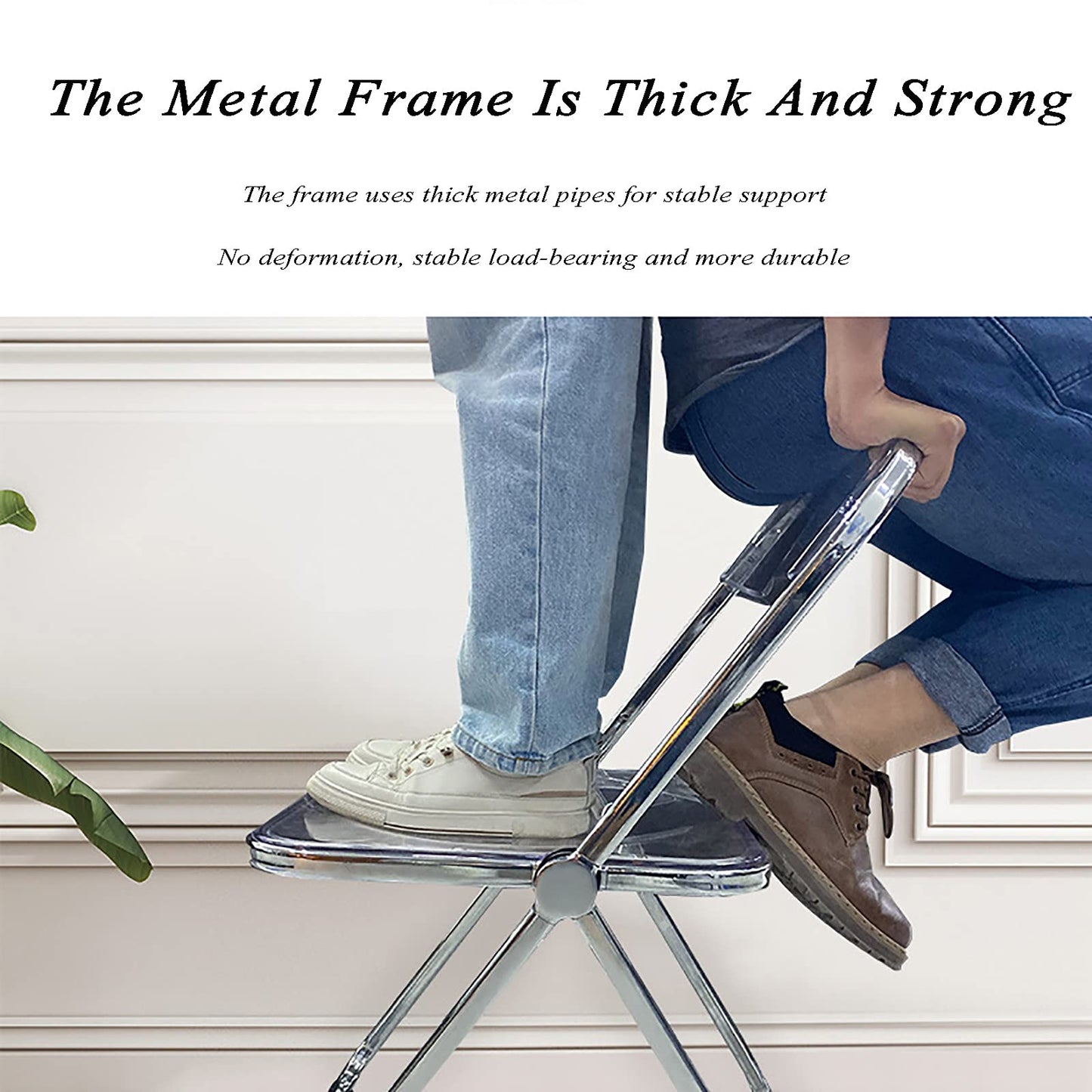 ZREVSB Metal Folding Chair,Transparent Chair,Training Chair,Visitor Chair with Electroplated Frame,Anti-Rust,Wear-Resistant,Easy to Clean, Maximum Load-Bearing 150kg,White (Coffee)