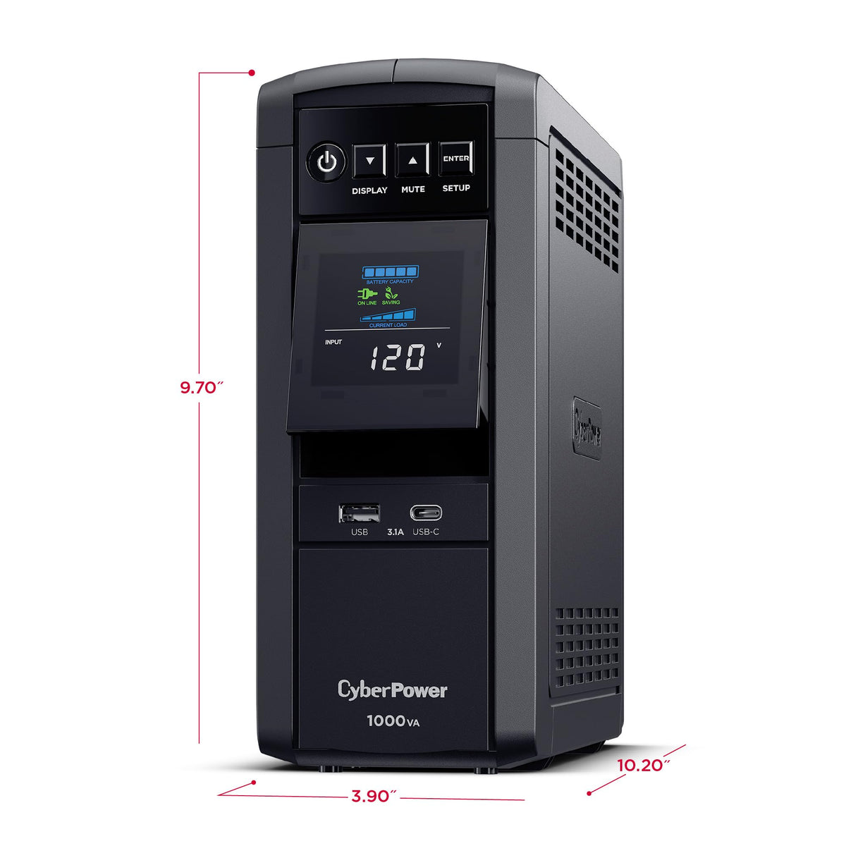 CyberPower CP1000PFCLCD PFC Sinewave UPS Battery Backup and Surge Protector, 1000VA/600W, 10 Outlets, AVR, Mini-Tower, UL Certified