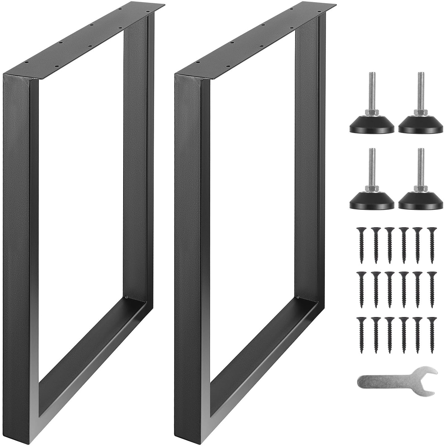 VEVOR 28 Inch Adjustable Furniture Legs, Square Reinforced Steel Office Table Legs Set of 2 for DIY, Max Load 1000 lbs Heavy Duty Desk Legs, Quick Instalation & Rich Accessories Legs Black