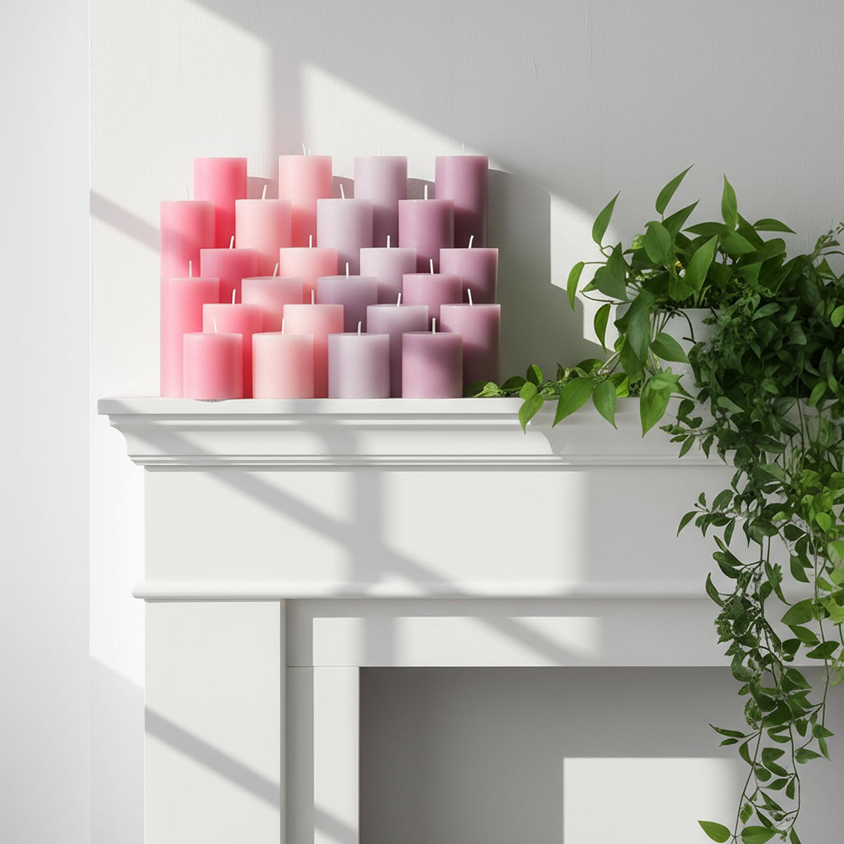 Shihanee 24 Pcs Pillar Candles 3 in x 3,4,5,6,8,10 Dripless Unscented Smokeless Candle Long Burning Decorative Rustic Candles with Cotton Wick for Wedding Home Fireplace (Pink Gradient)
