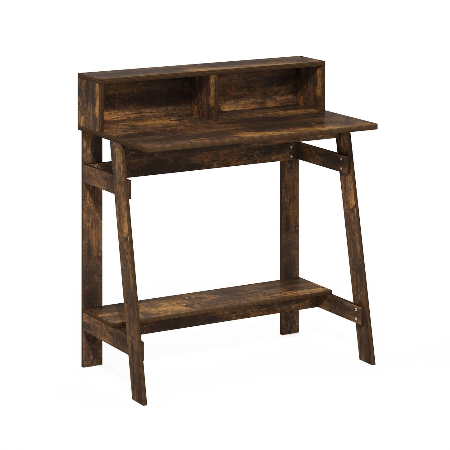 Furinno Simplistic Desk, 32" Wide Gaming Desk with Monitor Stand, A Frame Computer Desk with Shelf, Office Desk for Home Office, Bedroom, Study Room, Dorm, Amber Pine