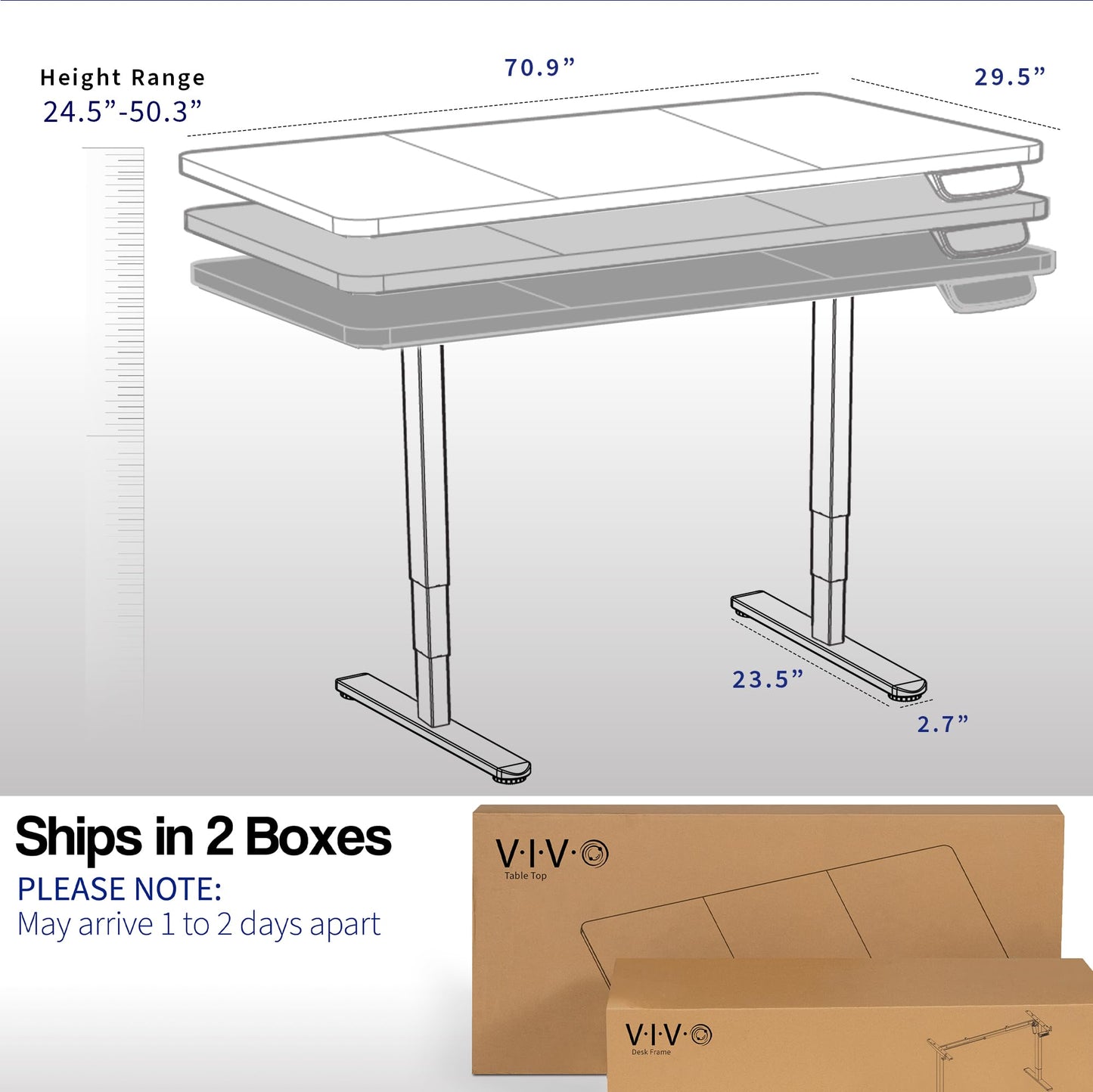 VIVO Electric 71 x 30 in Dual Motor Sit Stand Desk, Memory Height Adjustment, 2B Series, Dark Gray Top Black Frame, DESK-KIT-2B7G