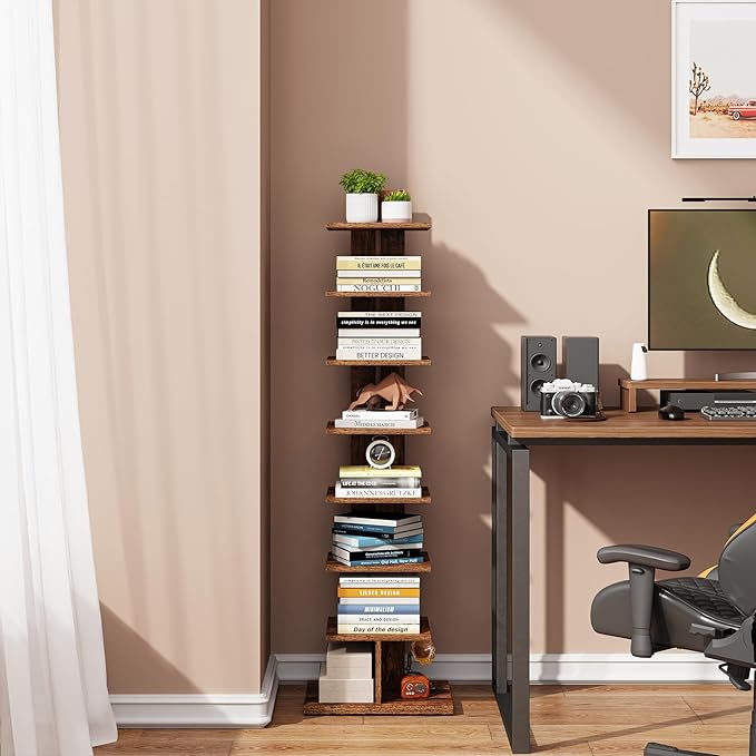 TUTOTAK Narrow Bookshelf, 8-Tier Bookcase, Spine Book Shelf