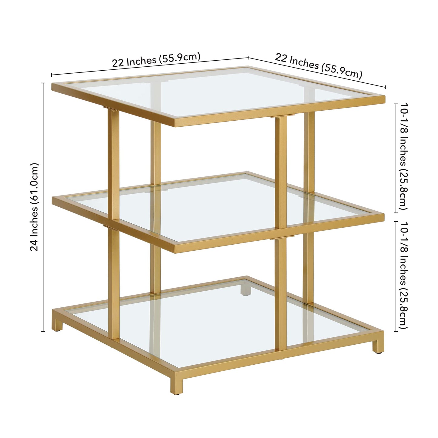 Henn&Hart 22" Wide Square Side Table in Brass, for Home, Living Room, Bedroom, Entertainment Room, Office