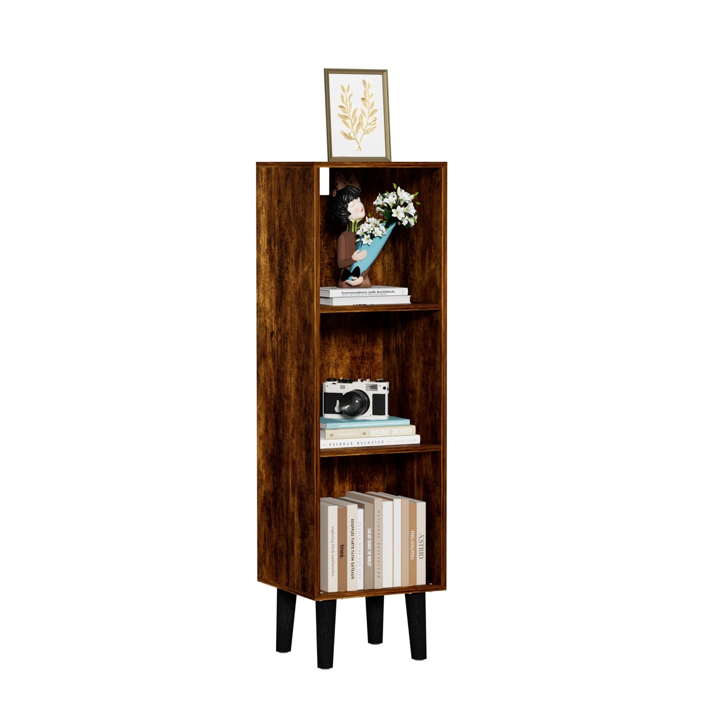 Nestwise 3 Cube Bookcase, Wooden Book Shelf Cube Storage Organizer with Legs, 3 Tier Bookshelf Freestanding Open Shelves for Bedroom, Living Room, Home Office (Brown, 3 Cube)