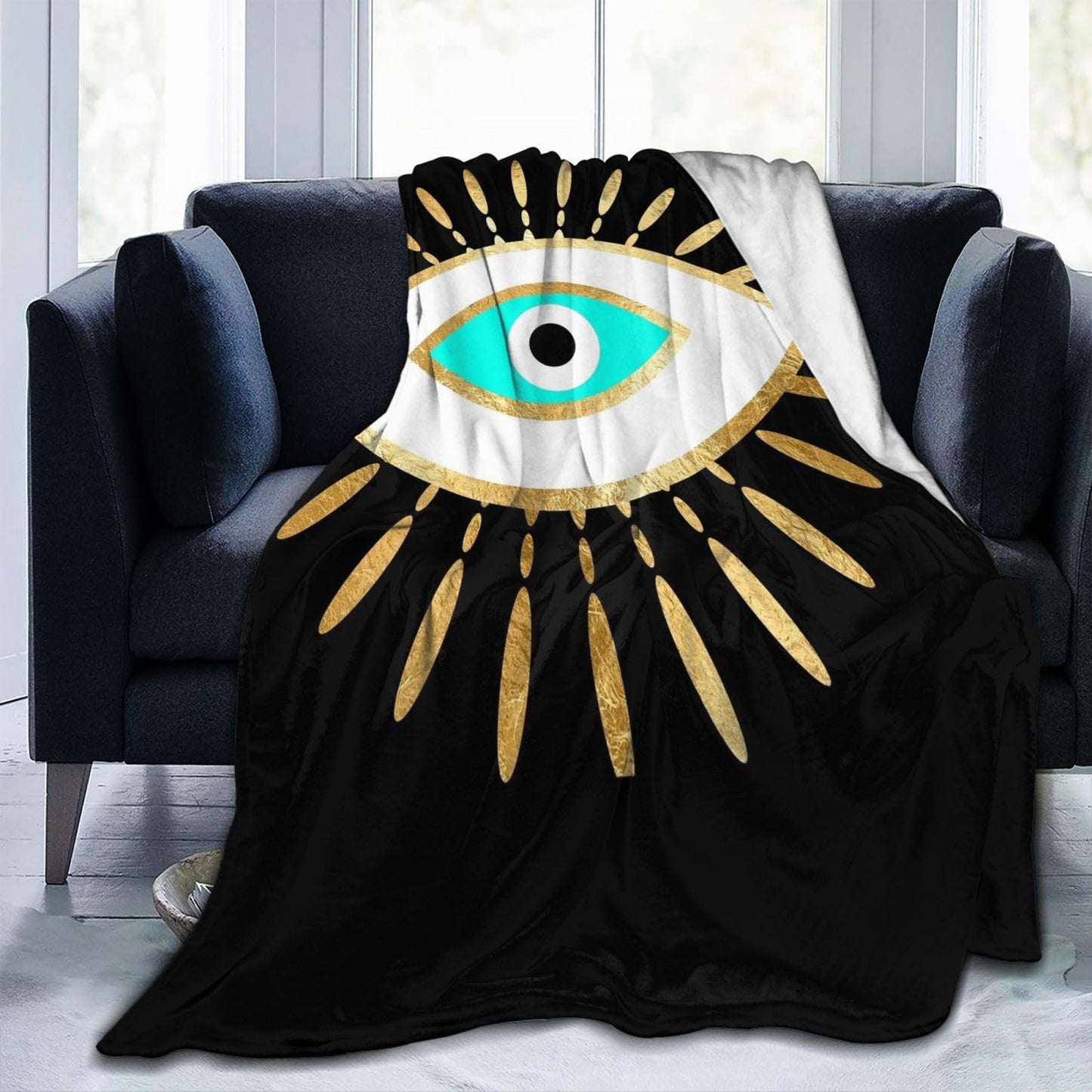 Hamsa Evil Eye Gold Foil Print Throw Blanket 50"X40" Lightweight Flannel Throws Blankets for Couch Bed Sofa Living Room Bedroom Home Decor,Soft Cozy Fluffy Fuzzy Plush Blanket for All Season