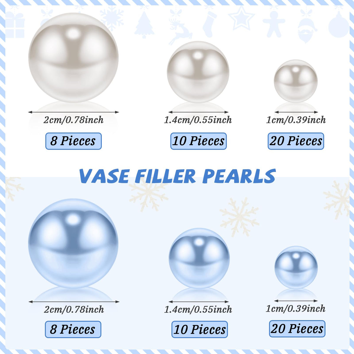 124 Pcs Christmas Vase Filler Pearls for Vase Filler Christmas Table Decor Floating Candles Centerpiece with 8 Floating Candles for Table Party Festival Decor, Not Included Clear Beads (Beauty Style)