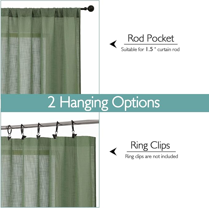 Chyhomenyc Extra Long Sage Green Semi Sheer Curtains 108 Inches Long 2 Panels