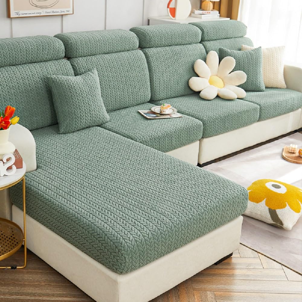 Yoovat Sofa Covers Soothing Home Sofa Covers Sofa Hero Covers Couch Cushion Covers for Dogs Stretch Couch Covers Slipcovers for Couches and Sofas (Wheat-Green,Chaise Cover)