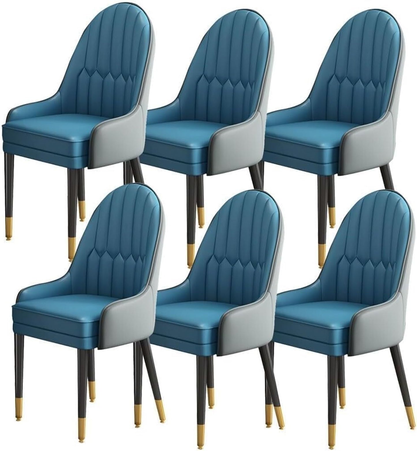 Modern Napa Leather Dining Chairs Set of 6 Black and Dark Green Color Scheme Wooden Legs Ideal for Kitchen Living Room Lounge and Office Dark Gray and Blue Stylish and Comfortable Furniture