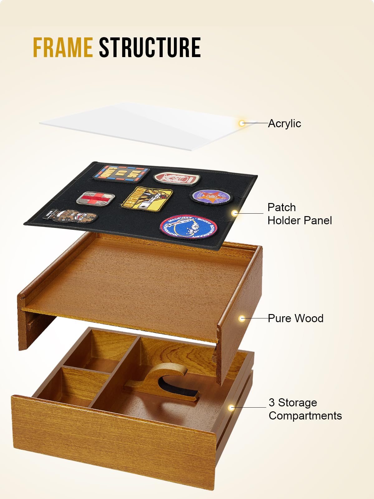 OneTigris Hidden Gun Storage, Concealment Furniture Hidden Gun Safe Concealment Shelf Wall Safe Wooden Photo Frame, Wall Mounted Hidden Compartment Furniture with Patches Display Panel