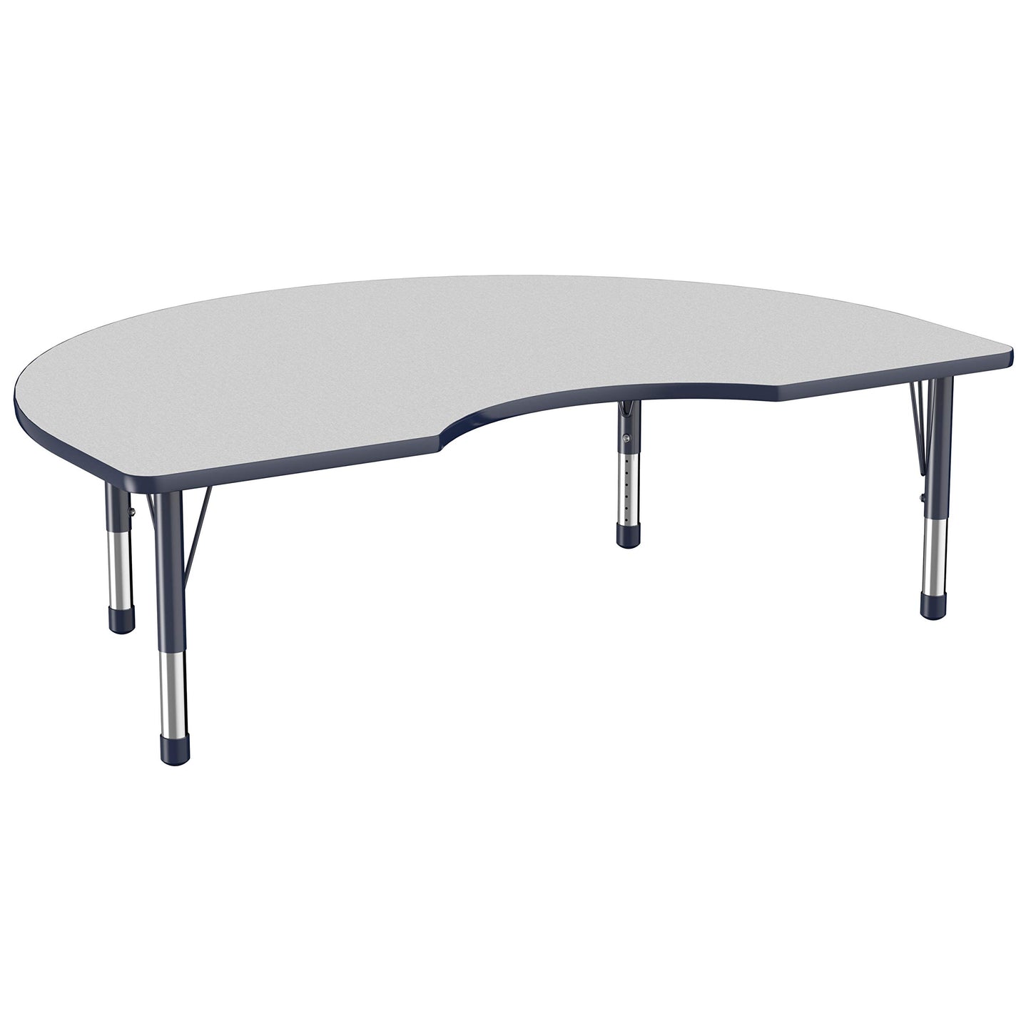 FDP Kidney Activity School and Classroom Kids Table (48 x 72 inch), Chunky Toddler Legs for Collaborative Seating Environments, Adjustable Height 15-24 inches - Gray Top and Navy Edge
