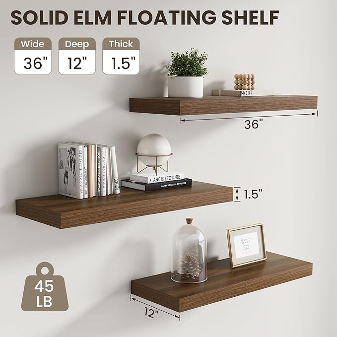 Dreamland 36 inch Floating Shelves, Rustic Wood Floating Wall Shelf