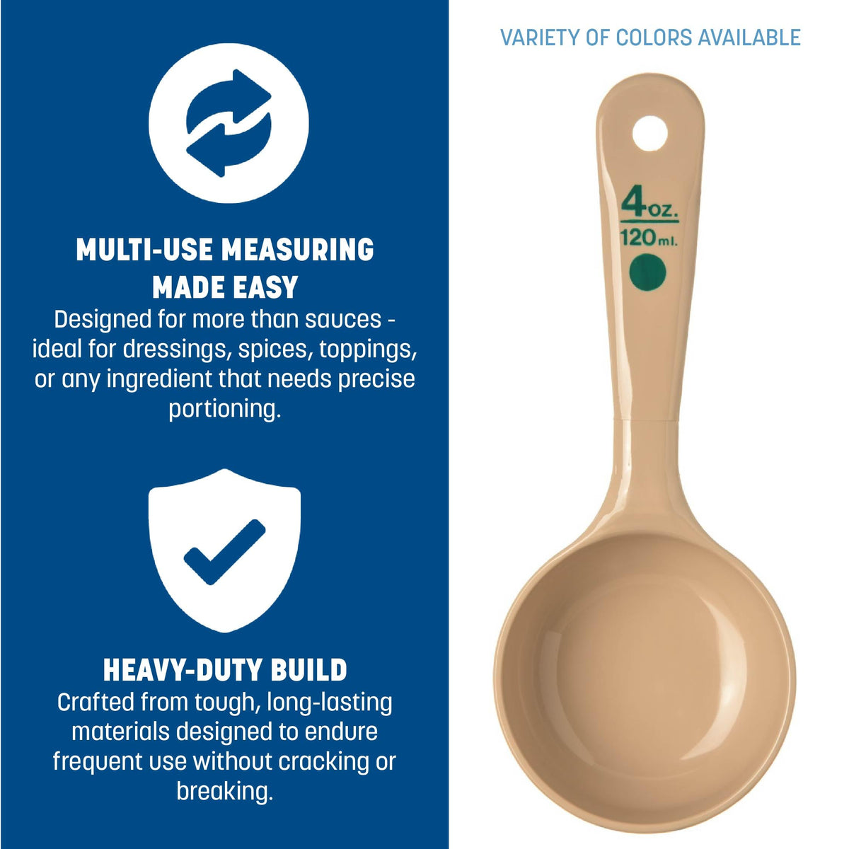 Carlisle FoodService Products Measure Miser Solid Spoon Measuring Spoon with Short Handle for Kitchens, Plastic, 4 Ounces, Beige