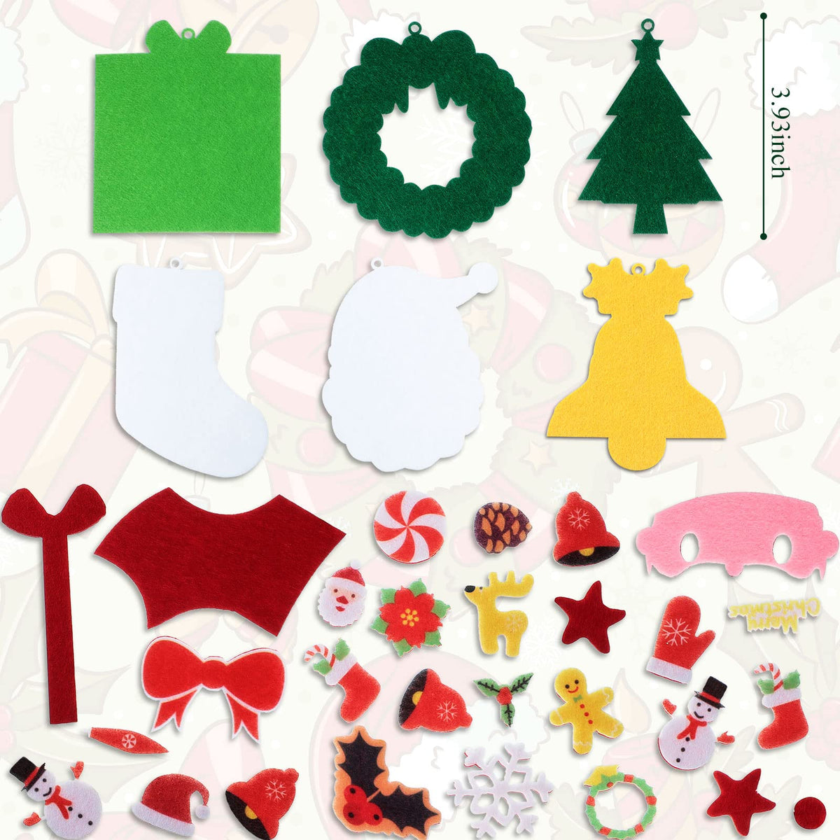 Tatuo 24 Kits Christmas Felt Ornament Crafts DIY Tree Gifts Garlands Bells Santa Socks Hanging Ornaments Christmas Sticker for Home Door Wall Hanging Tree Craft Decorations