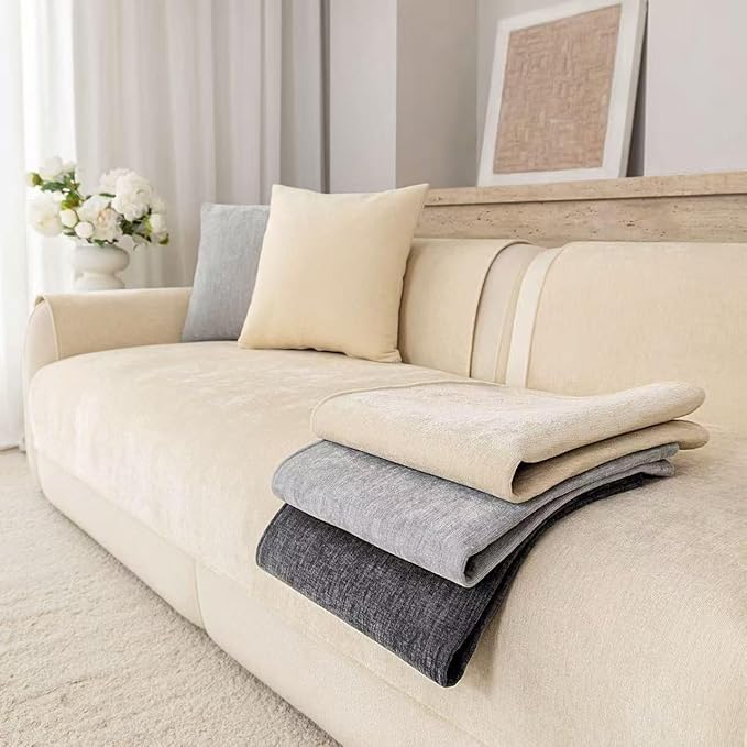 Premium Chenille Sofa Cushion Covers，Upgraded Anti-Slip Sectional Couch