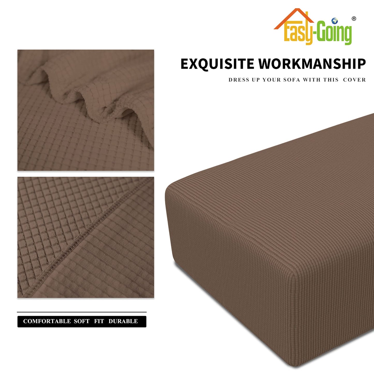 Easy-Going Stretch Ottoman Cover Folding Storage Stool Furniture Protector Soft Rectangle Slipcover with Elastic Bottom (Ottoman XX-Large, Brown)