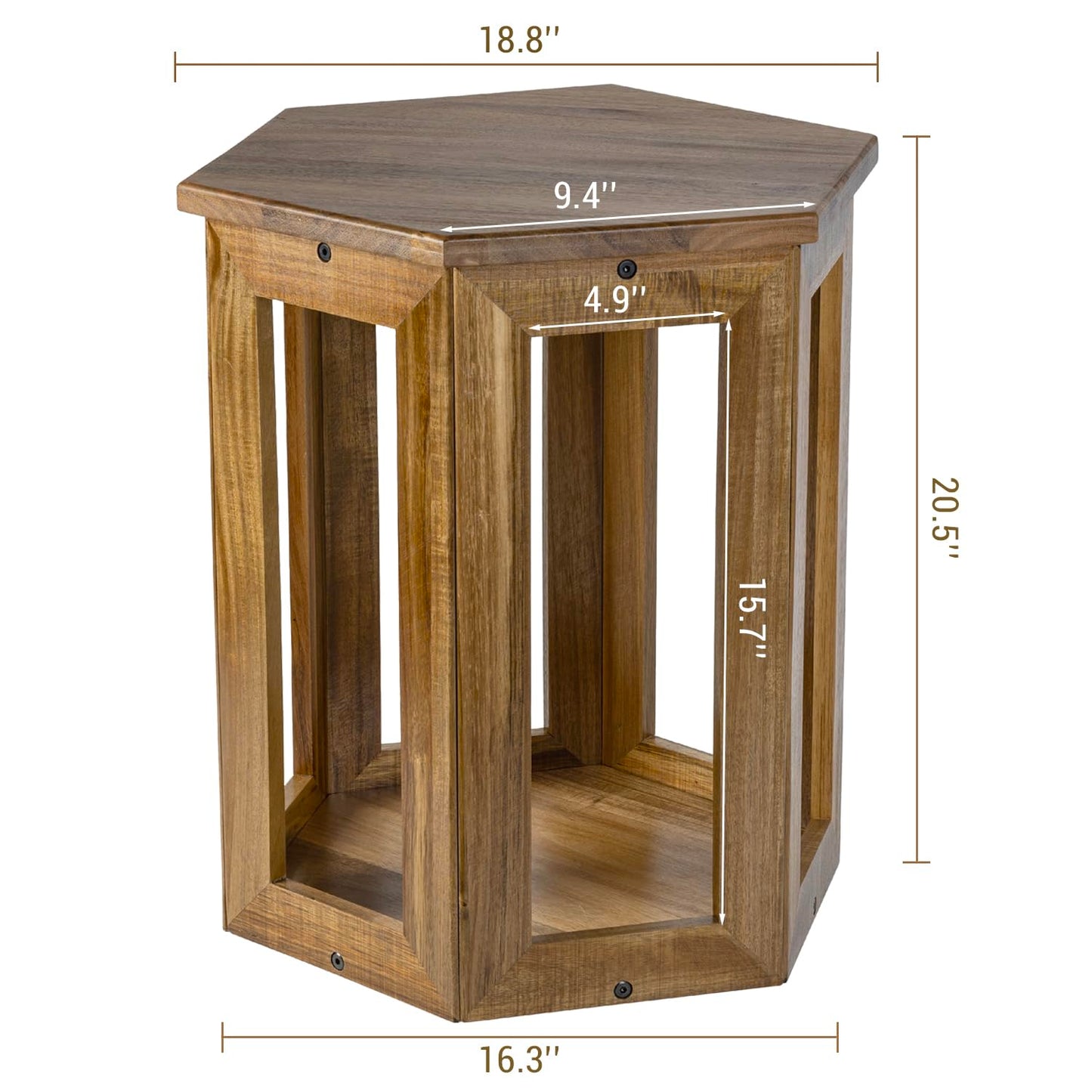 MyGift Hexagon Acacia Wood End Table with Shelf – 20-Inch Tall Small Side Table for Living Room or Bedroom