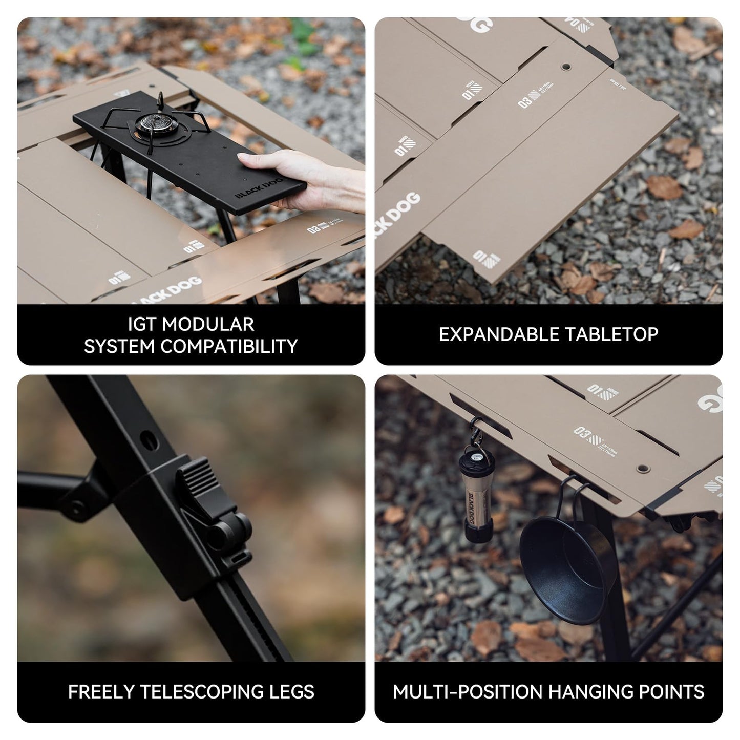 Grkod BLACKDOG 4.5U IGT Camping Table, Folding Portable Camp Table, Adjustable Height Aluminum Portable Table with Carry Bag for Outdoor, Pictic, Patio and Backyard 48.8" L x 22.8" W, Desert Sand