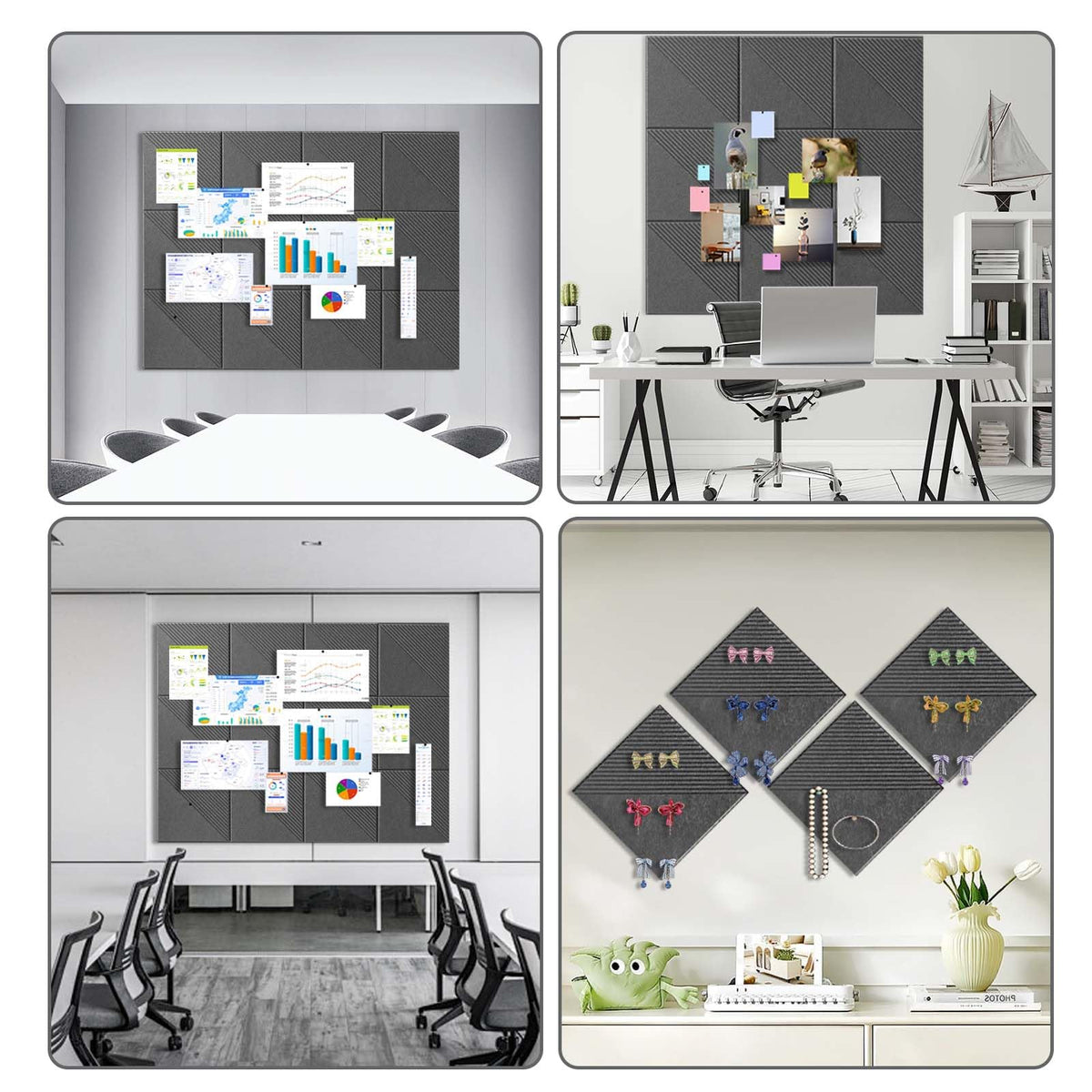 Large Cork Board for Walls 48"x 36", 12 Pack Felt Wall Tiles with Safe Removable Adhesive Tabs, Cork Board for Office,Pinboard Bulletin Board - Dark Grey