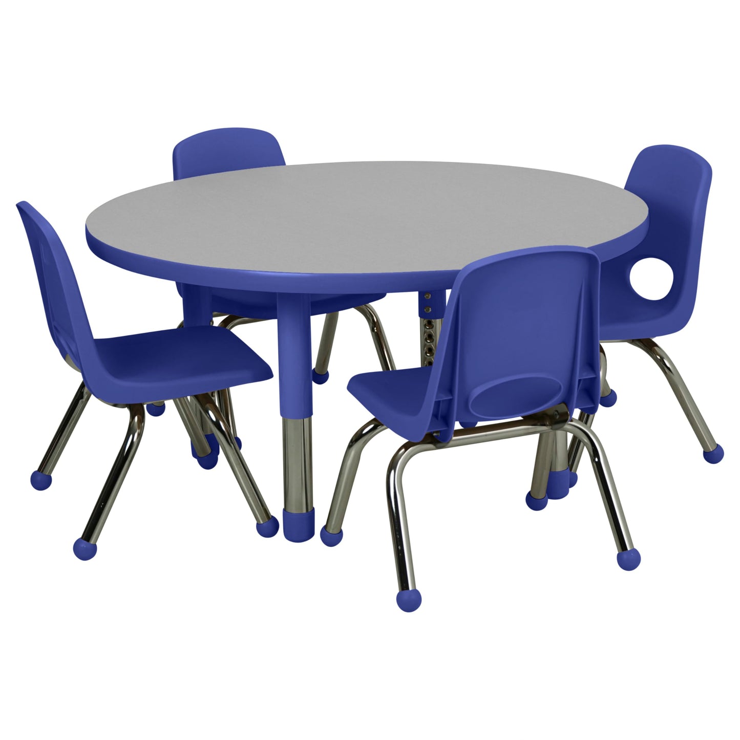 FDP Round Toddler Activity School Toddler Table (36 inch), Blue Tiny Tot Legs, Adjustable Height 12-18 inches - Gray Top and Blue Edge