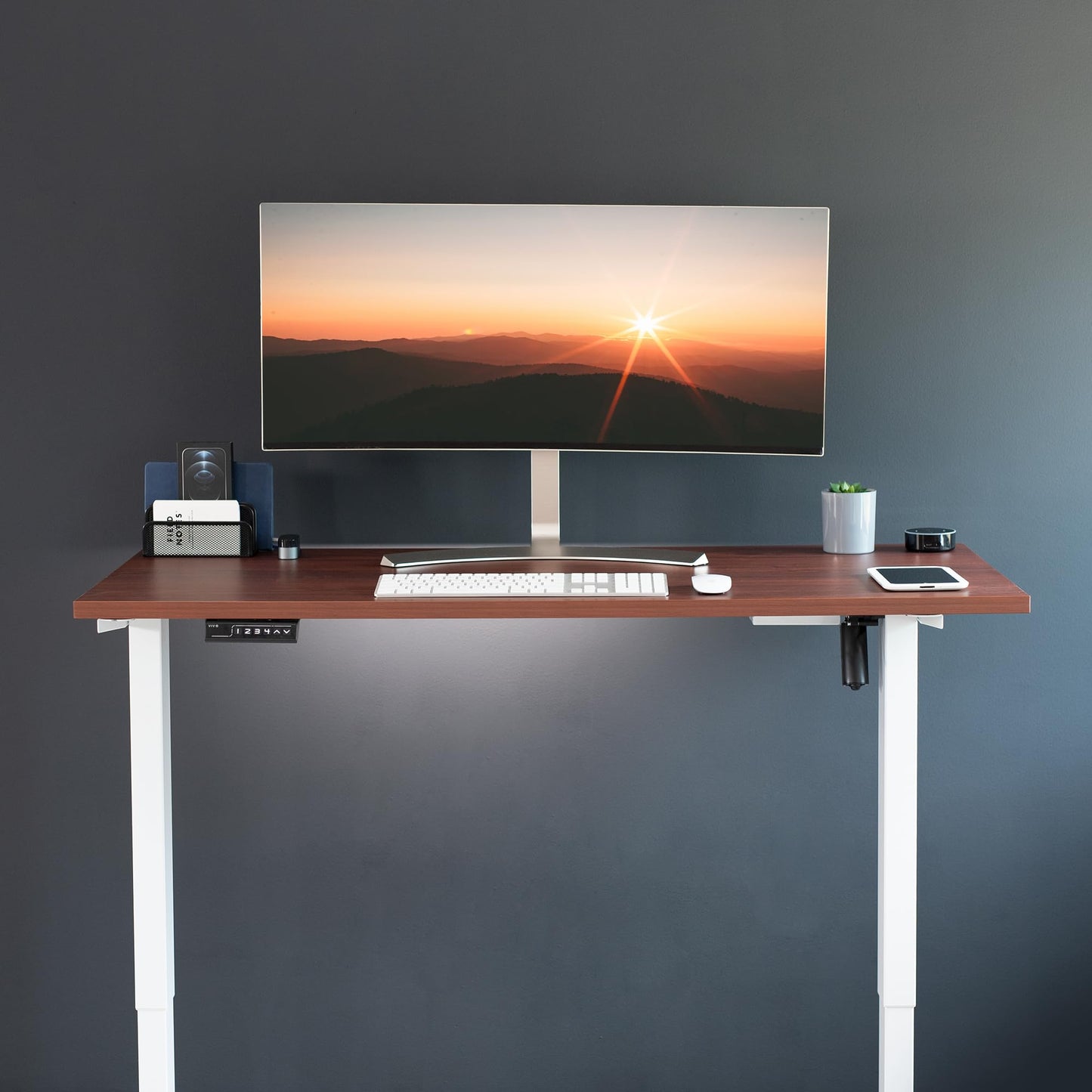 VIVO 55 x 24 inch Universal Solid One-Piece Square Corner Table Top for Standard and Sit to Stand Height Adjustable Home and Office Desk Frames, Dark Walnut, DESK-TOP55D-S