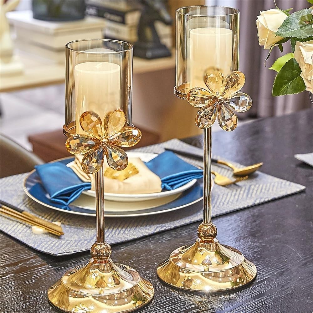 cfycfy987 Candelabra Candle Holders Wedding Centerpieces Metal Crystal Candlestick Holders Stand for Table Party Church Decor Candle Sticks Holder(Large)