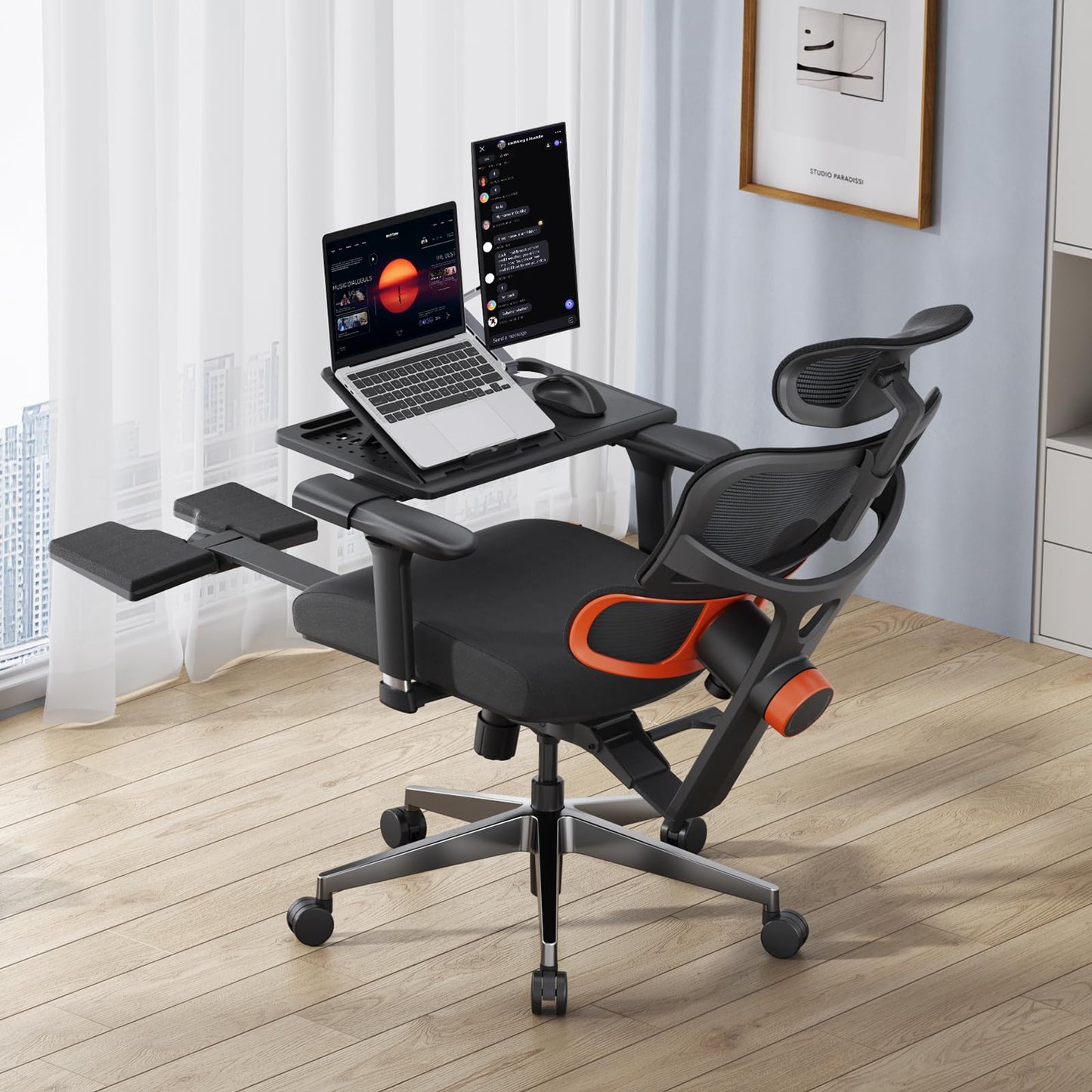 Newtral Ergonomic Office Chair - Home Office Desk Chair with Auto-Following Lumbar Support, 4D Armrest, Seat Depth and Height Adjustable (Black, Footrest + Laptop Tray)