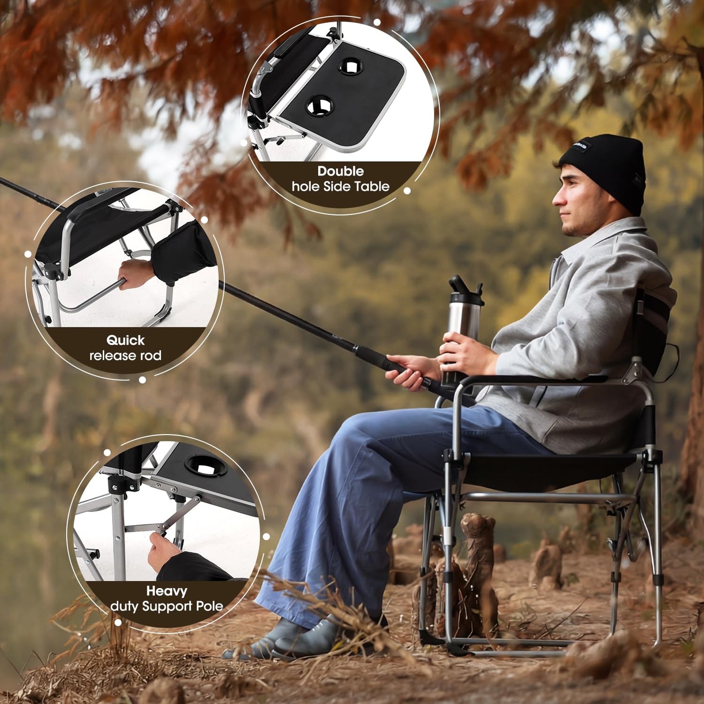 MOON LENCE Directors Camping Chair, Heavy Duty,Oversized Portable Folding Chair with Side Table for Beach, Fishing,Picnic,Lawn,Outdoor Event