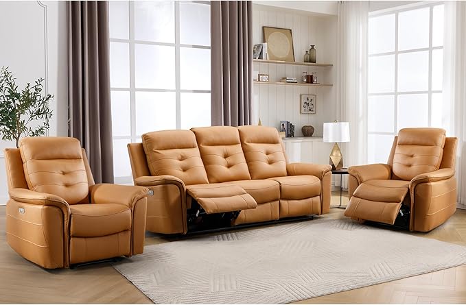 ANJ 3-Piece Faux Leather Power Recliner Sofa Set