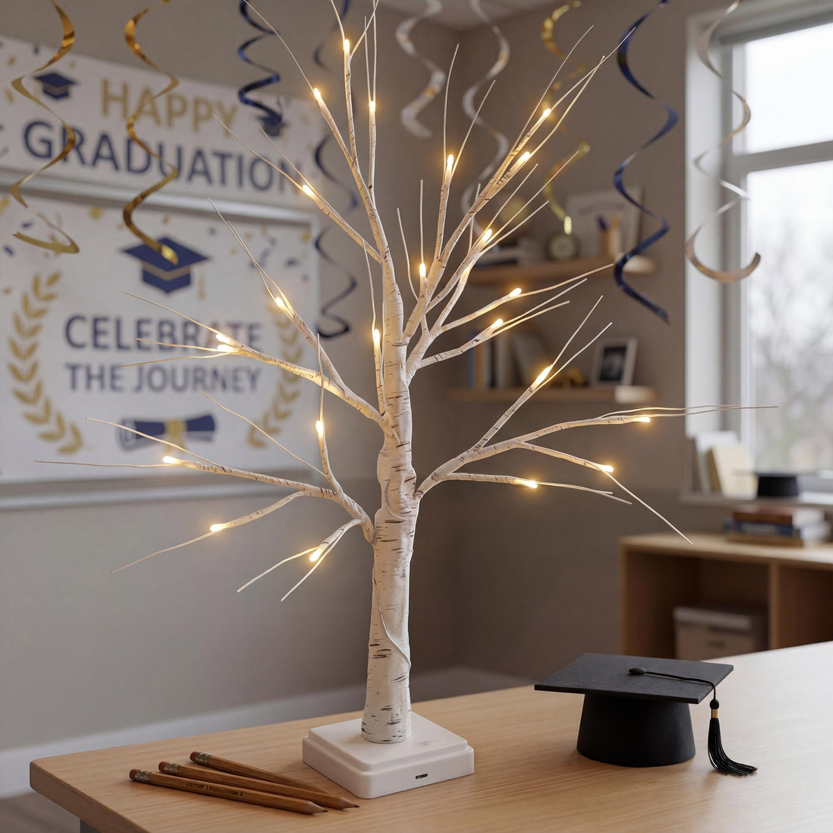 Woohaha Birch Tree for Christmas Decorations,2ft 24LED Warm White Lighted Birch Tree，Battery USB Timer Tabletop Artificial Mini Tree with Lights for Home Indoor Holiday Party Wedding Graduation Decor