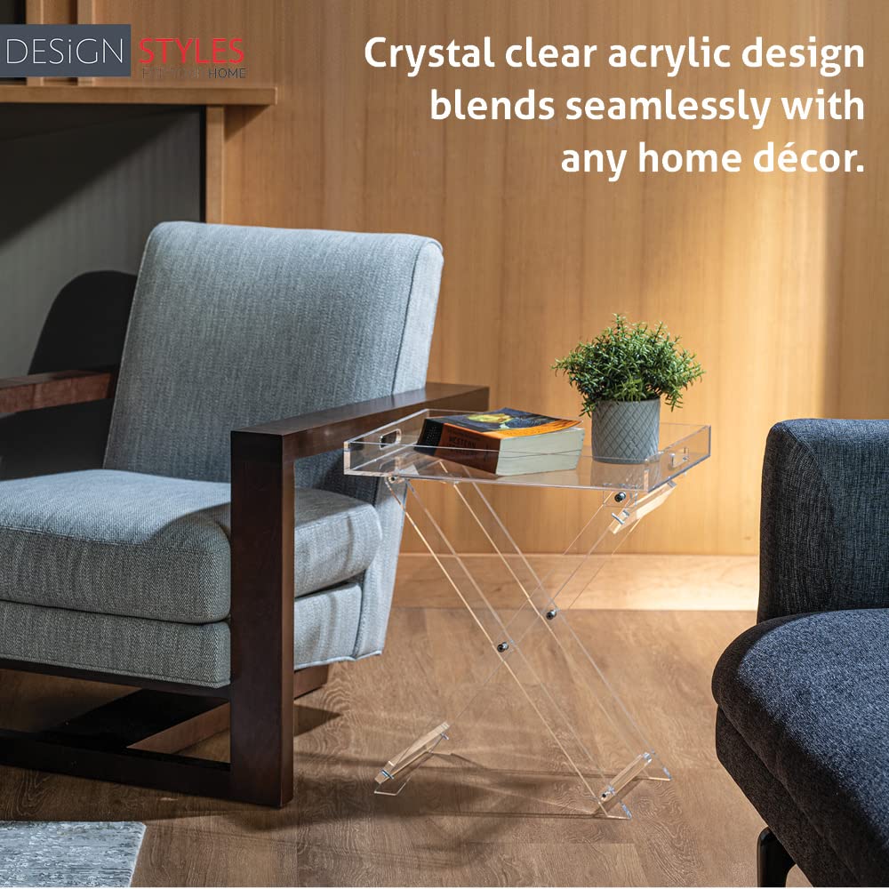 Designstyles Acrylic Folding Tray Table – Modern Chic Accent Desk - Kitchen and Bar Serving Table - Elegant Clear Design