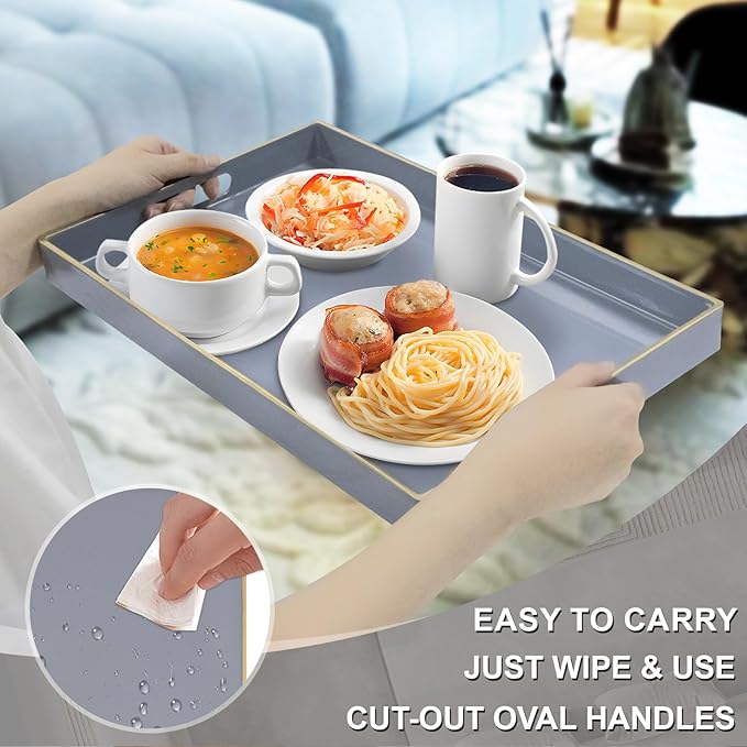 MAONAME Gray Serving Tray with Handles, Modern Grey Decorative Tray