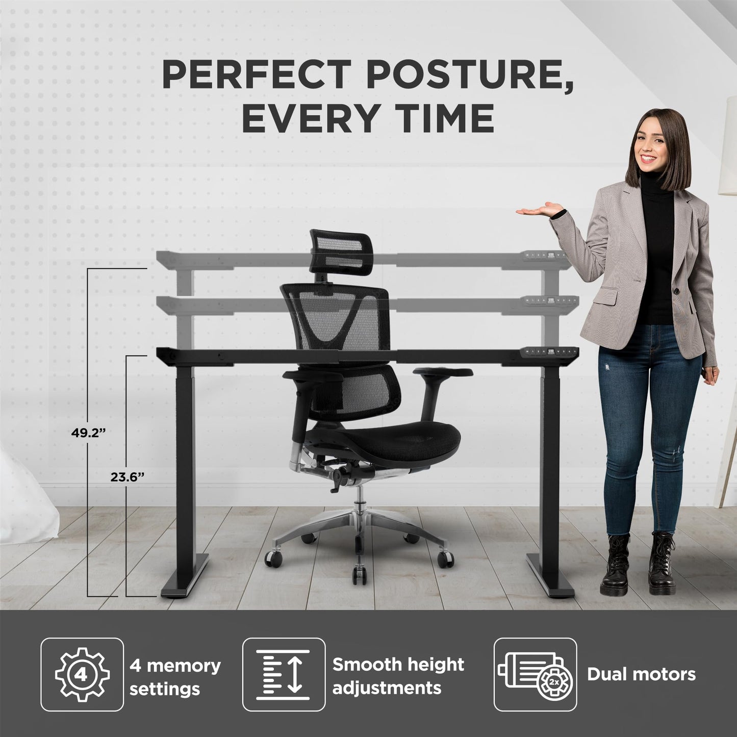Rise Up Standing Desk Legs, Adjustable Standing Desk Frame Dual Motor w/Memory, Electric Frame Base Height Desktop Table, Sit Stand Electric Table Legs
