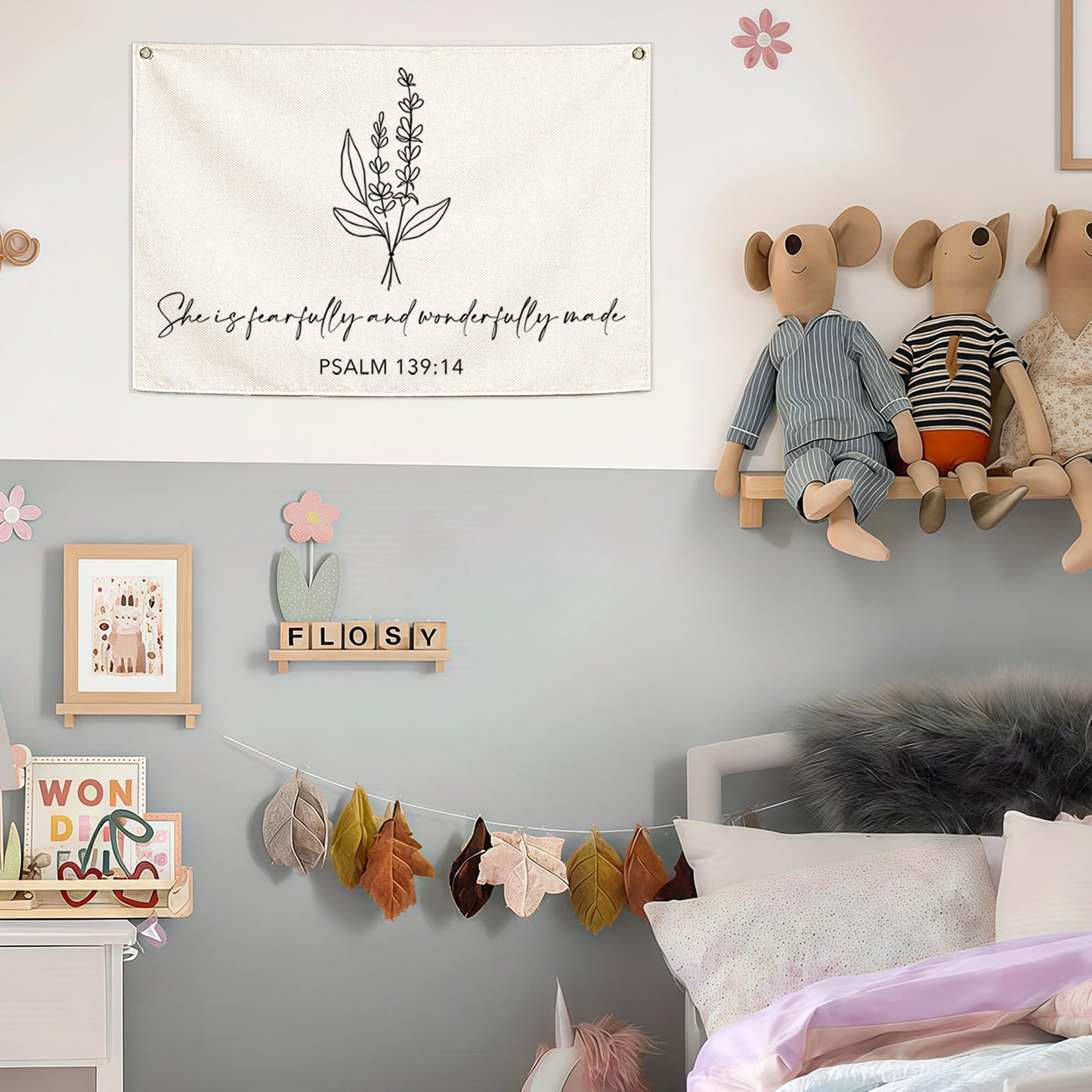 Nursery Scripture Bible Verse-Christian Botanical Decor-Rectangular Banner Flag Poster Wall Decor for Nursery,Bedroom,Playroom,Baby Kids Girl Boy Teen-Christmas Gift-28.5"L×20"W