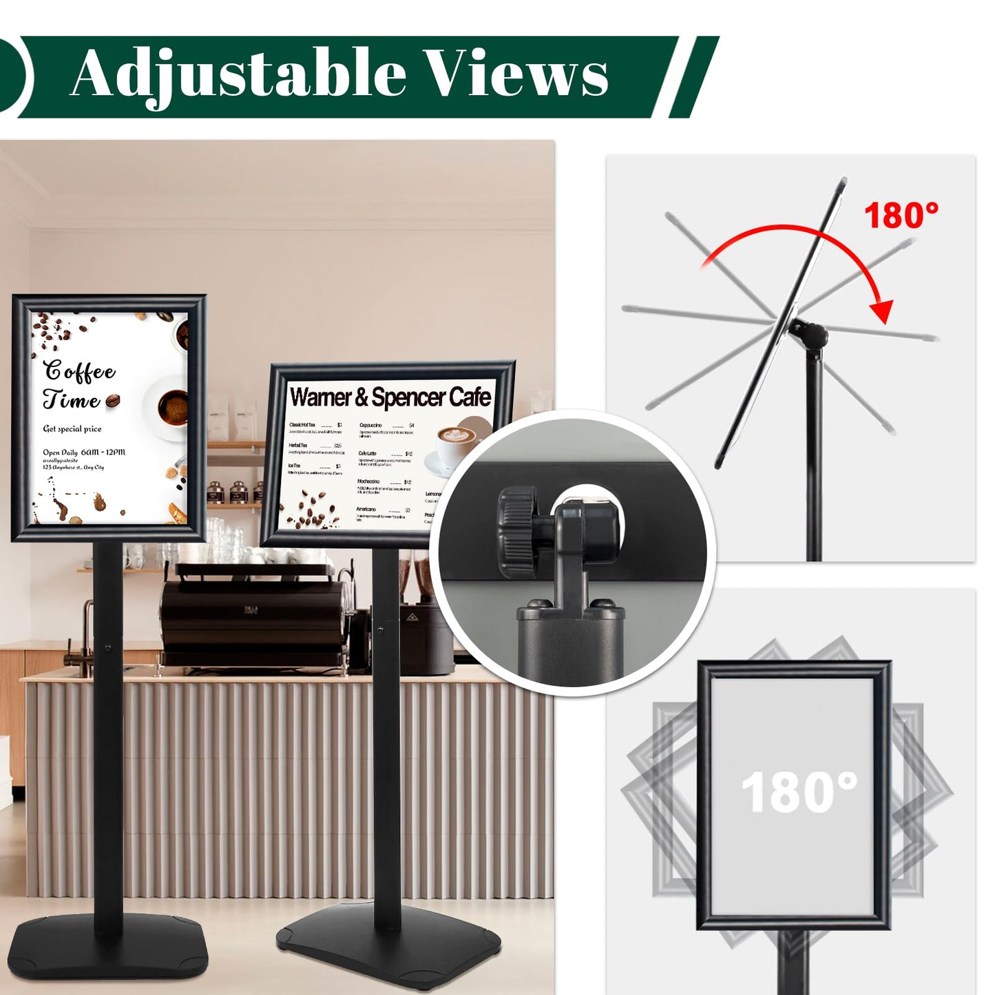 Mutualsign 3Pcs Heavy Duty Pedestal Sign Holder for Display, 11 x 17 inches Adjustable Floor Standing Sign Holder with Weighted Base , Sign Stand for Indoor/Outdoor Advertising，Black