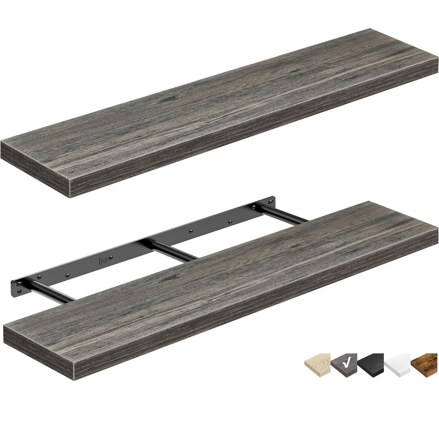 QEEIG Floating Shelves for Wall 35.4" Long - Wall Mounted Shelf Bathroom Kitchen Living Room Bedroom Farmhouse Home Decor Display Bookshelf Large 35.4 x 9.3 inch Set of 2, Grey (008-90GY)