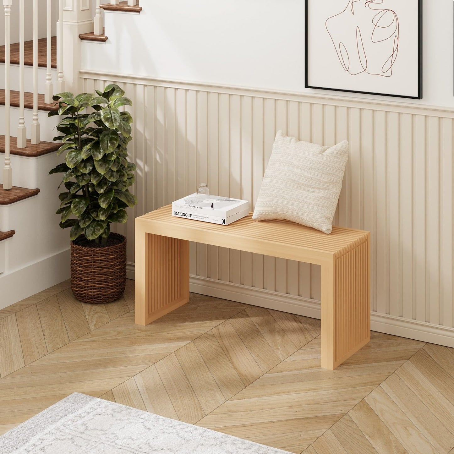 Wisuce Bamboo Dining Bench, 35 inch Entryway Indoor Kitchen Bench, Natural