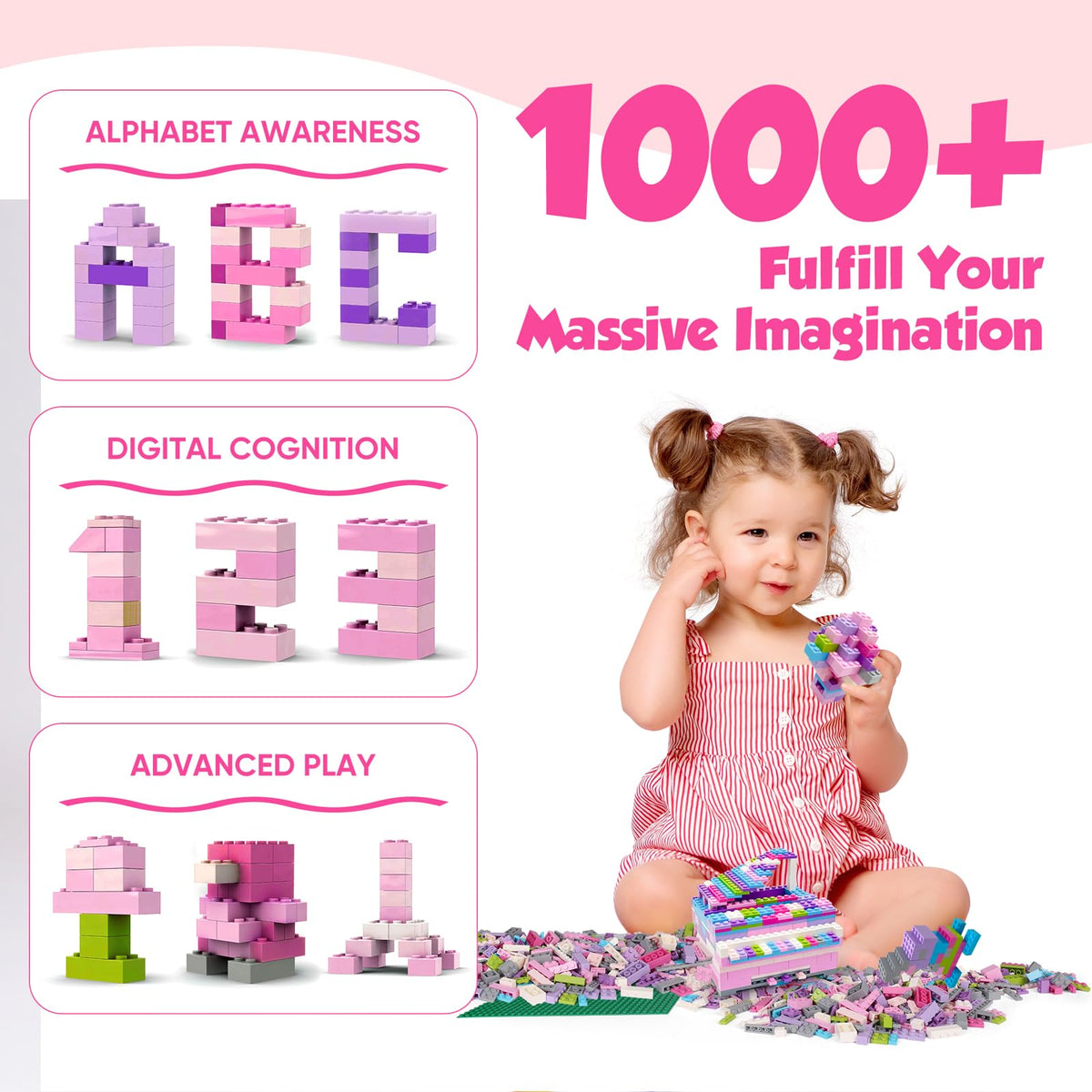 ekuzi Creative Building Blocks Set Compatible with Major Brands Classic, Includes Dual-Sided and Single-Sided Baseplates, Variety of Accessories to Spark Imagination